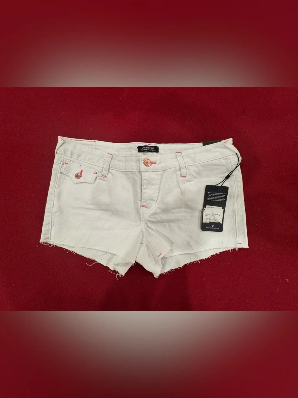 True Religion Joey Low Rise Cut-Off Denim Shorts in Optic White NWT